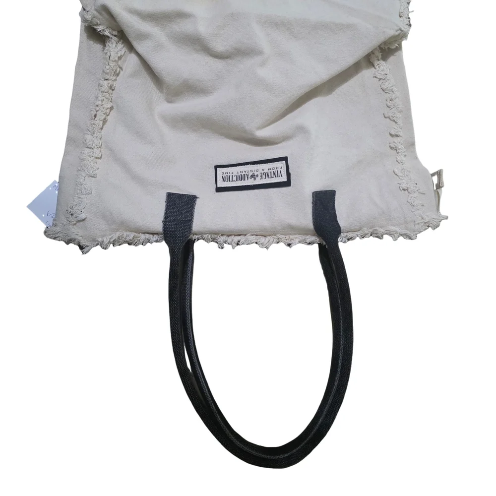 BNWT-Upcycled Vintage Paris Flea Market Cream Tote Bag - Picture 3 of 4